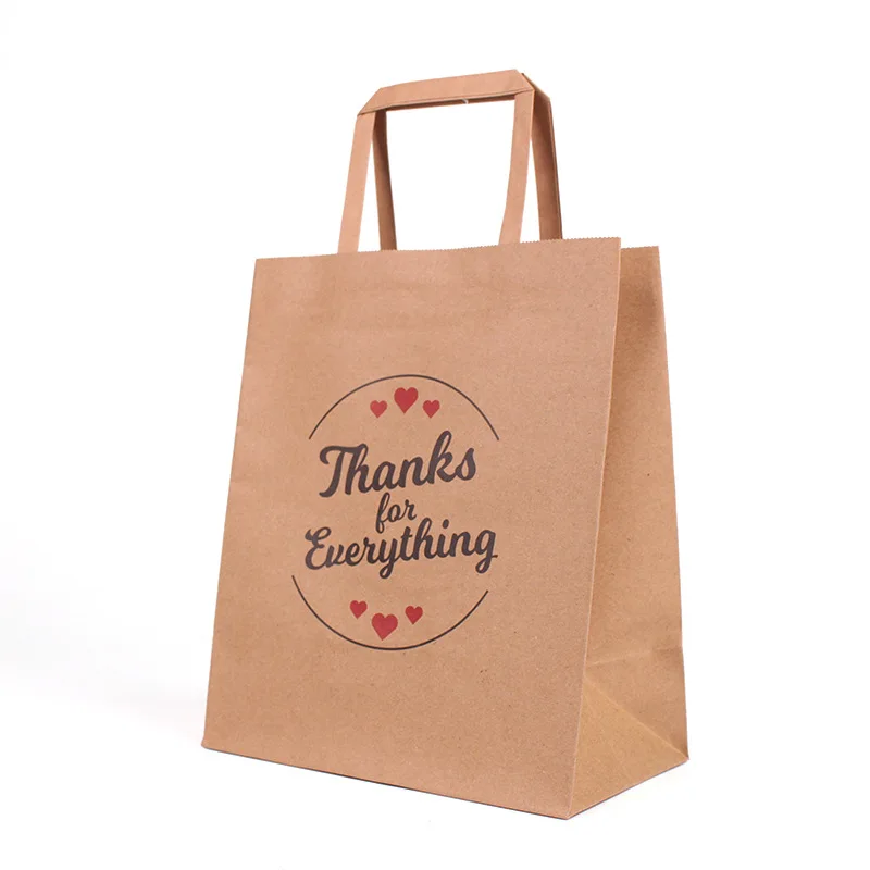 Factory Price Custom Logo Printed Take Away Kraft Craft Bolsa De Papel Paper Bag With Flat Handle
