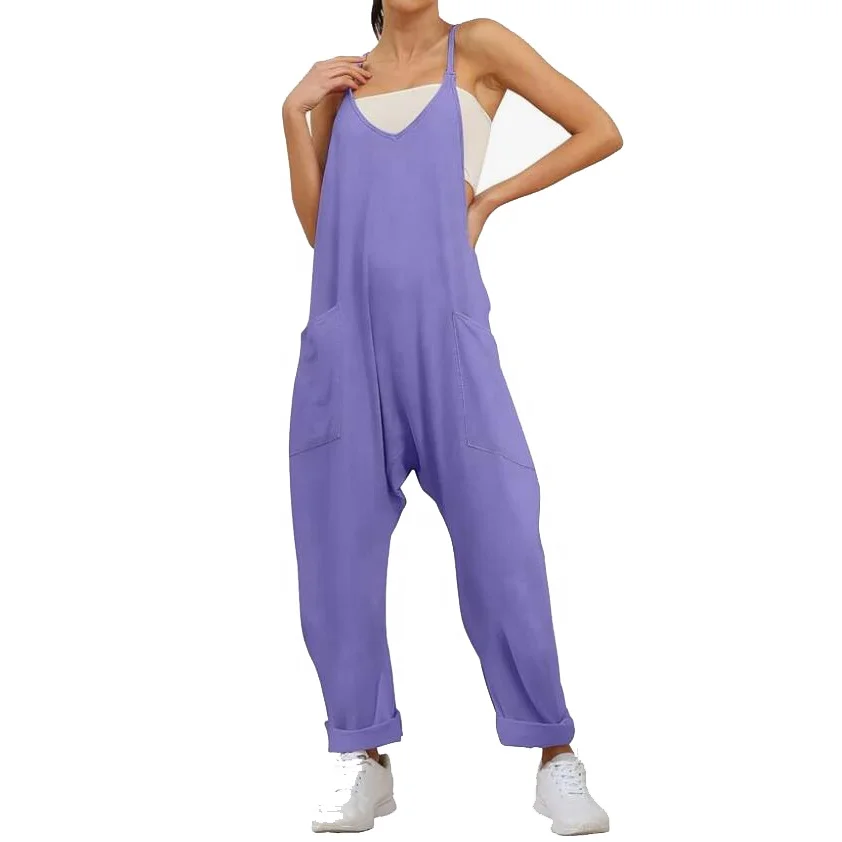 RG-One piece rompers sleeveless loose spaghetti strap baggy overalls cargo women workout jumpsuit