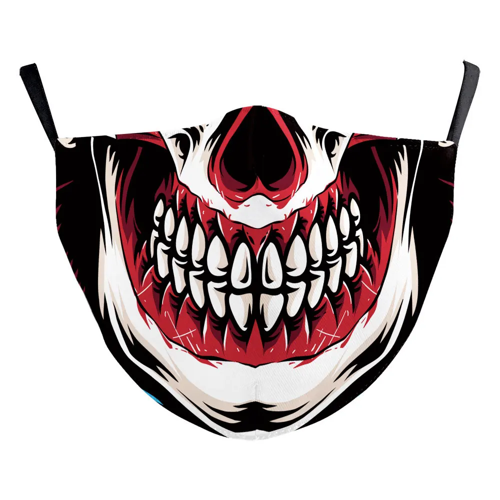 Custom Fashion Halloween polyester face party masks Digital printed outdoor dust and haze proof washable masks for men and women