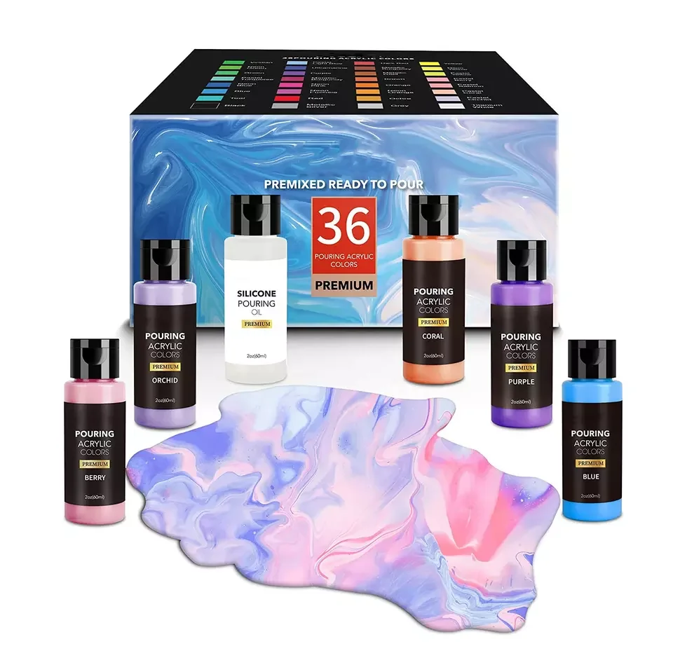 Acrylic Pouring Paint Set High Flow 2 oz 60 ml Bottles 24 36 Colors Custom  For Pouring on Canvas Glass Paper Wood Stones