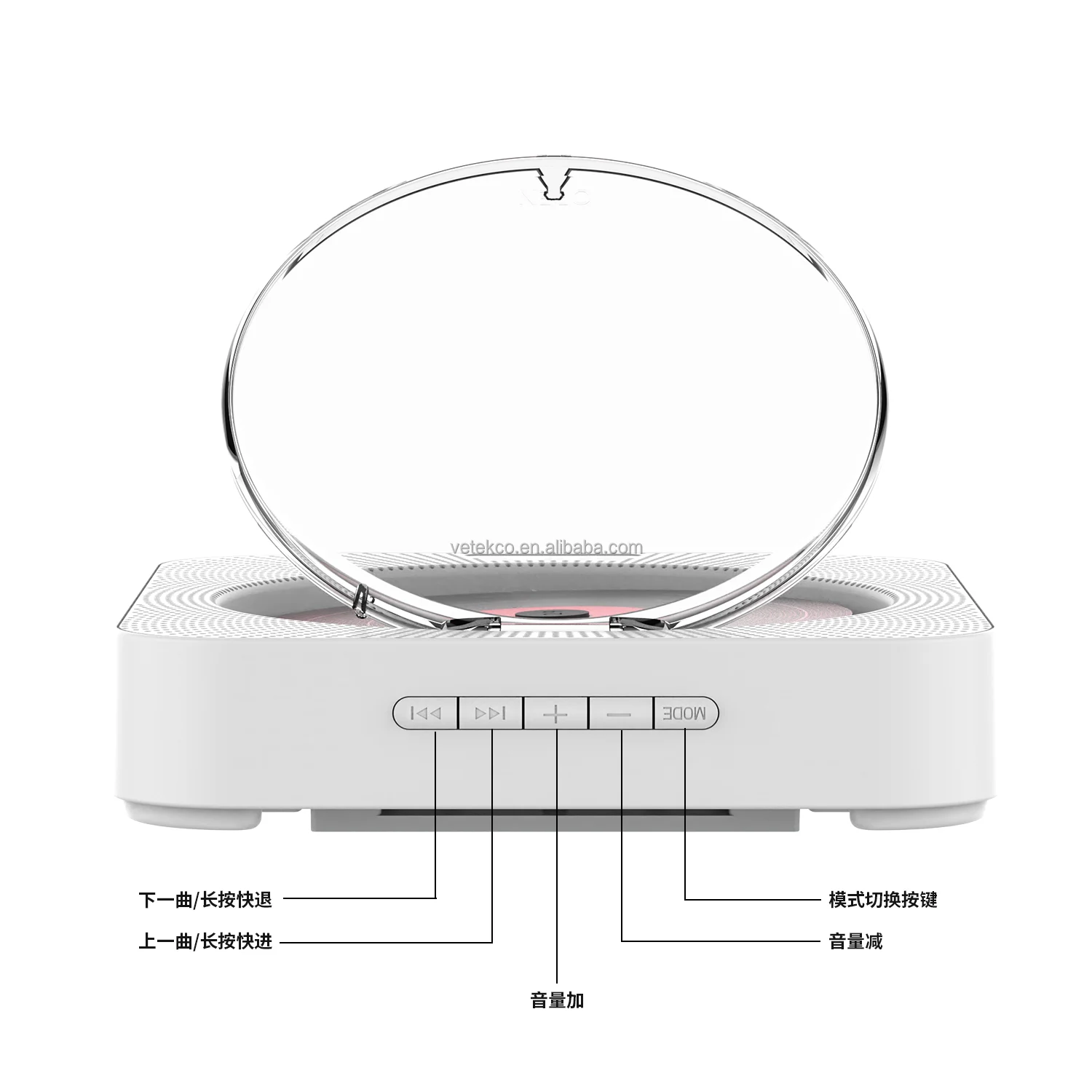 Desktop CD Player for Home, Bluetooth with Speakers, Wall Mounted, Remote Control, FM Radio
