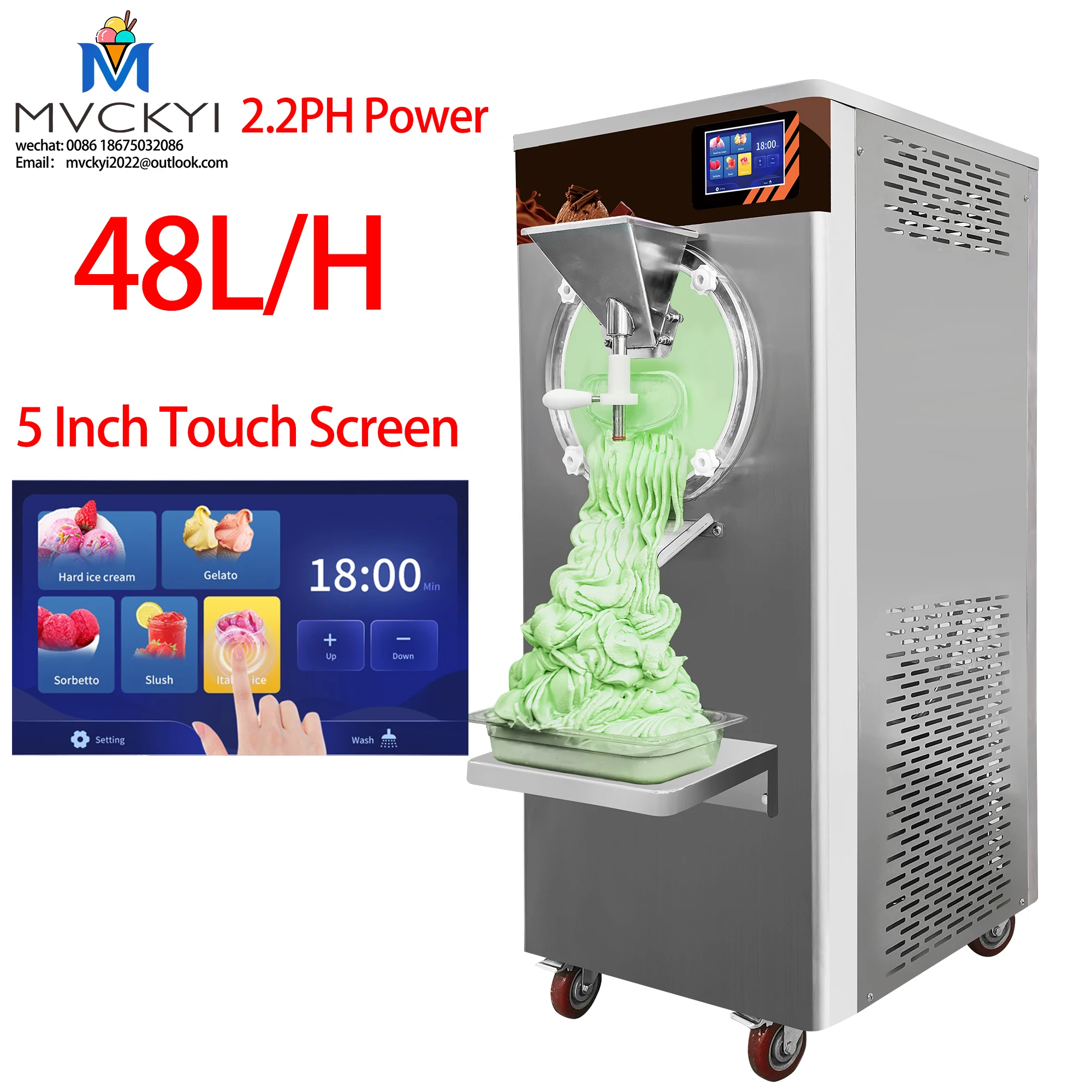 Mvckyi 48L/H 5 Program Frozen Fruit Ice Cream Machine / Italian Gelato Hard for Industrial Factory