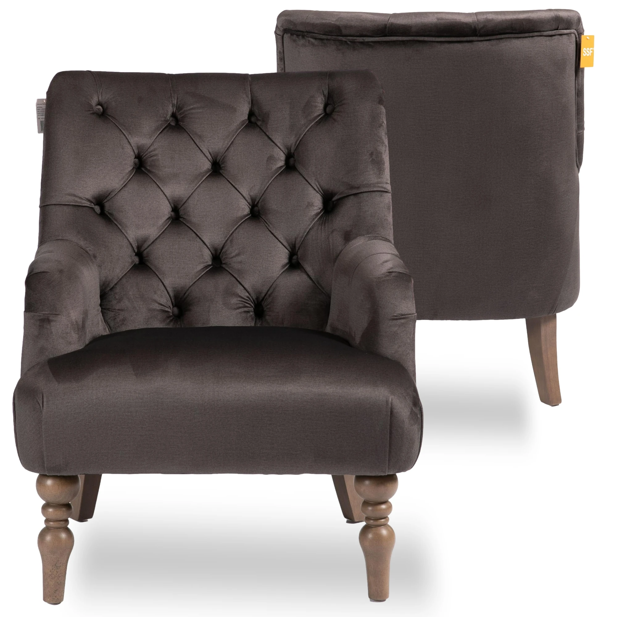Cozy and Classic Coffee Velvet Upholstered Back Tufted Living Room Solid Wood Accent Chair