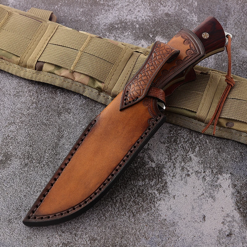 Free Sample High Quality SKD 11 Steel Knife Fixed Blade Sand Iron Wood Handle Hunting Knife Bowie Knife For Camping