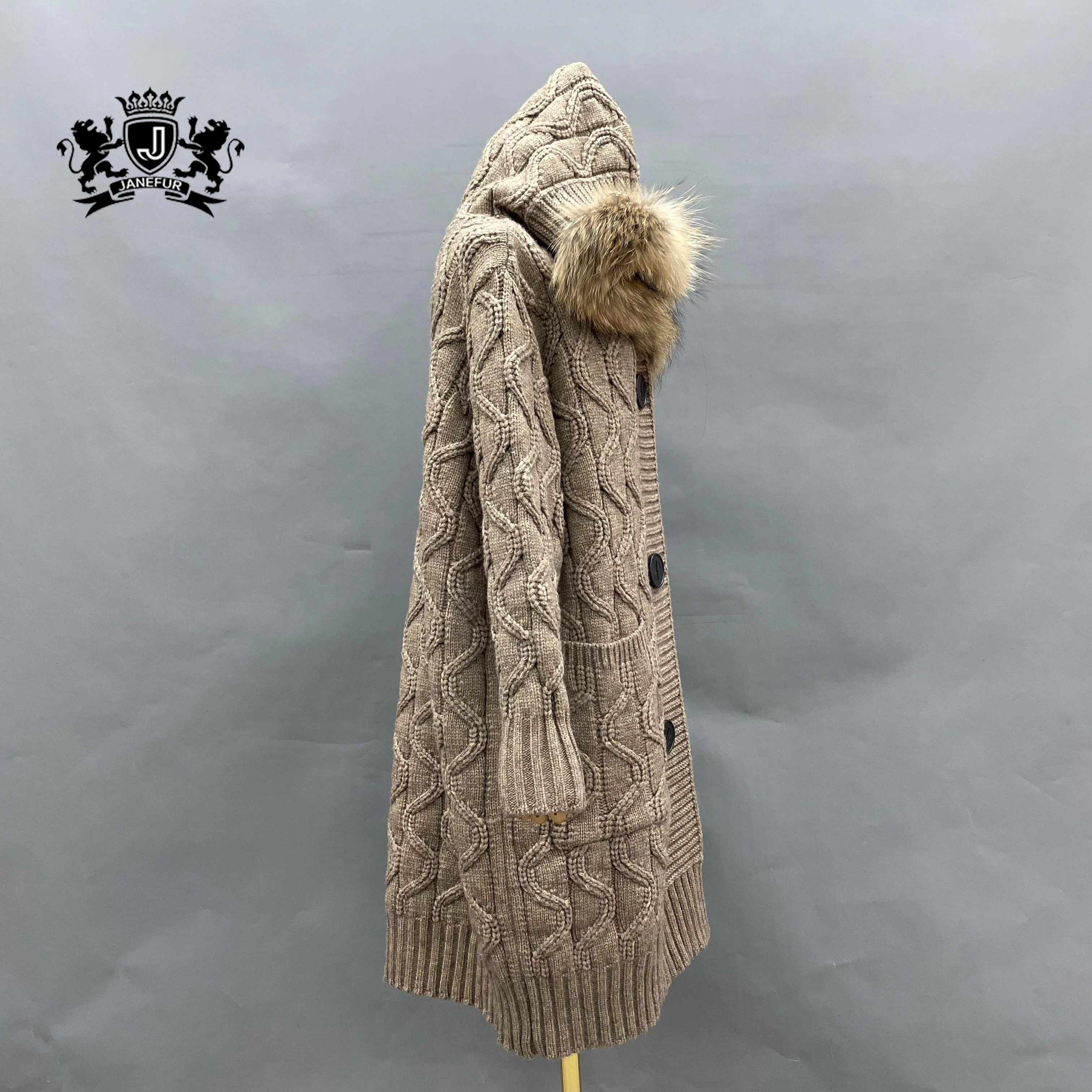 Women Wholesale Trendy Long Loose Style Wool Knitted Cardigan Sweater Comfortable Soft Hooded Knit Cardigan Sweater