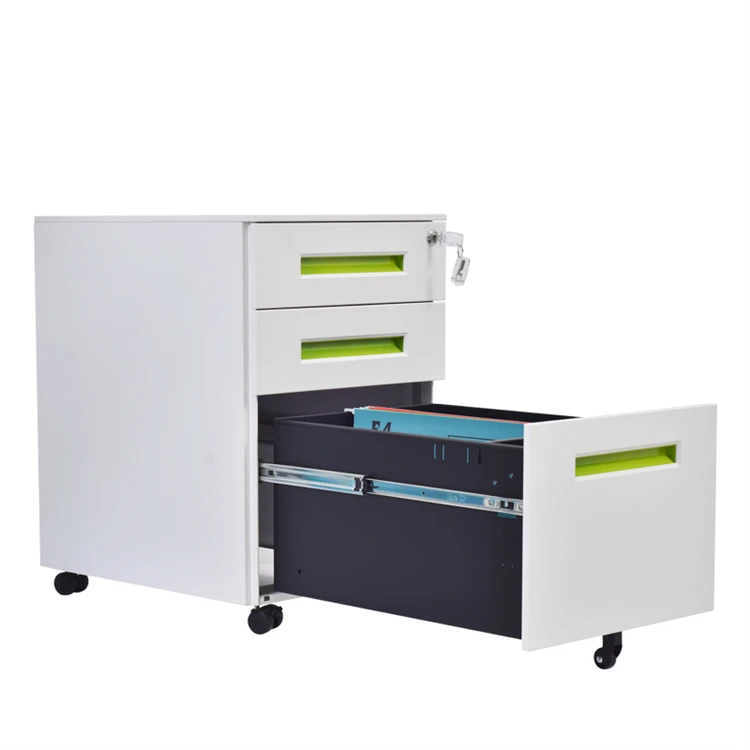 Key Lock Wheels Storage Cabinet Office Equipment Mobile File Pedestal 3 Drawers Metal Modern Office Storage Cabinets