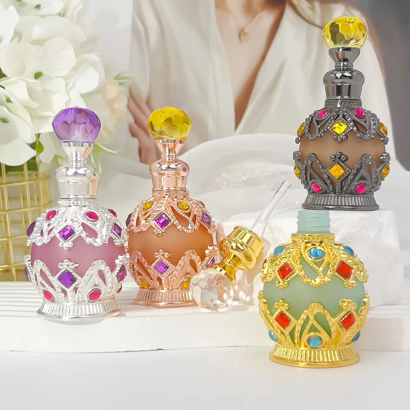 New style selling Middle East Dubai Arabian 15ml perfume bottle essential oil Qatar perfume exquisite craft bottle
