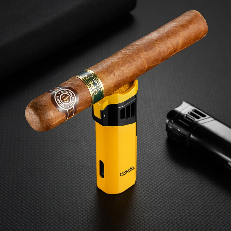 Wholesale Luxury Metal 3-Jet Flame Torch Lighter Windproof Custom Logo Outdoor Smoking Accessories Cigar Cigarette Jet Flame