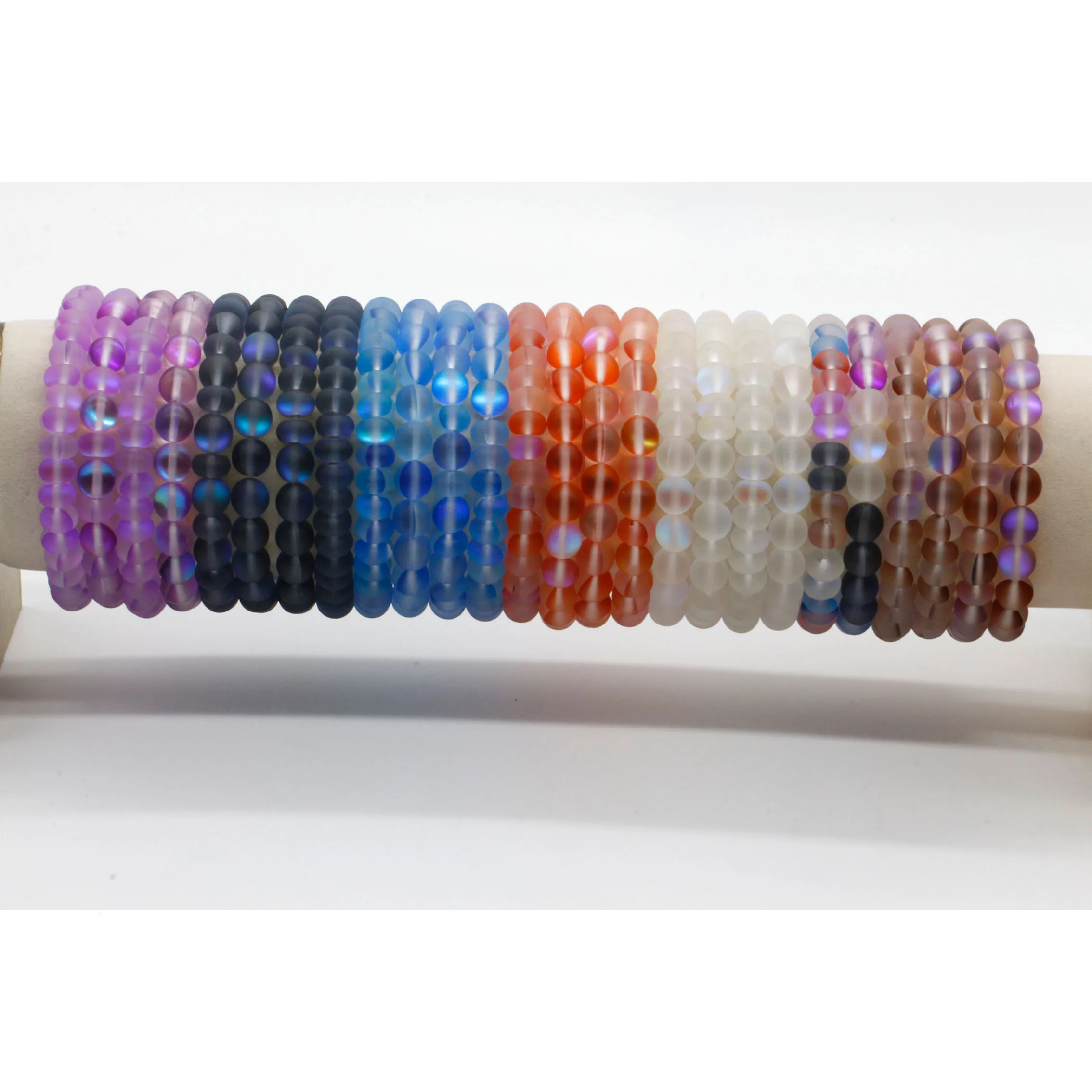 Wholesale Yoga Crystal 8mm Mystic mermaid glass beaded bracelet matte aura glass bead quartz bracelet