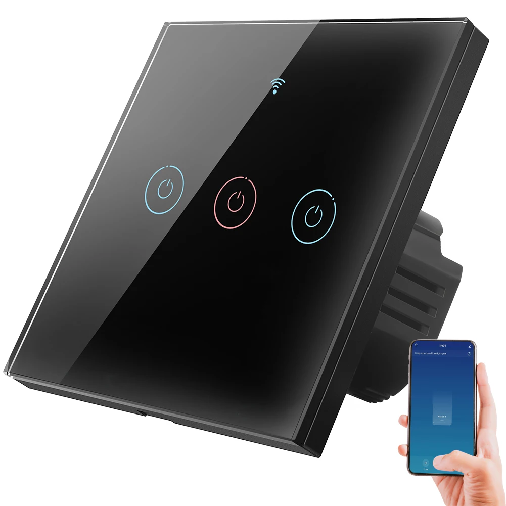 Выключатель SMATRUL настенный сенсорный с поддержкой Wi-Fi, 3 клавиши, без нейтрального провода
