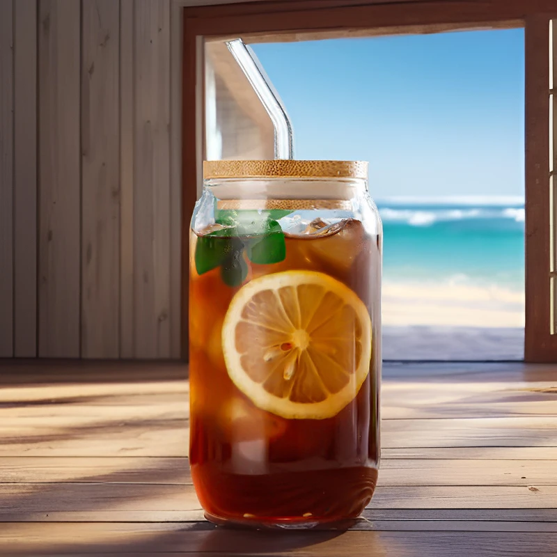 Online Best Seller 12oz Beer Can Shaped Borosilicate Glass Cup Without Bamboo Lid and Glass Straw