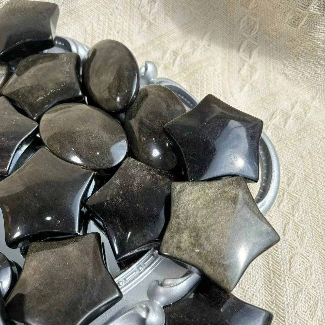 Wholesale Star Shape Crystal Healing Stones Carving Natural Crystal Palm Stones Golden Obsidian Palm For Meditation