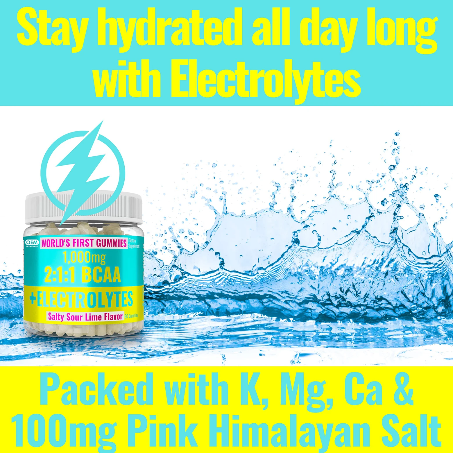 Custom Electrolyte BCAA Gummies Electrolytes Branched Chain Amino Acids Potassium Sodium Salt for Runners for Energy Support