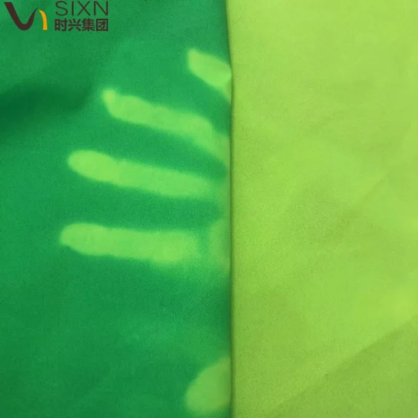 Green To Yellow Color Changing Temperature Sensitive 100% Polyester Peach Skin Lightweight Fabric For Trousers