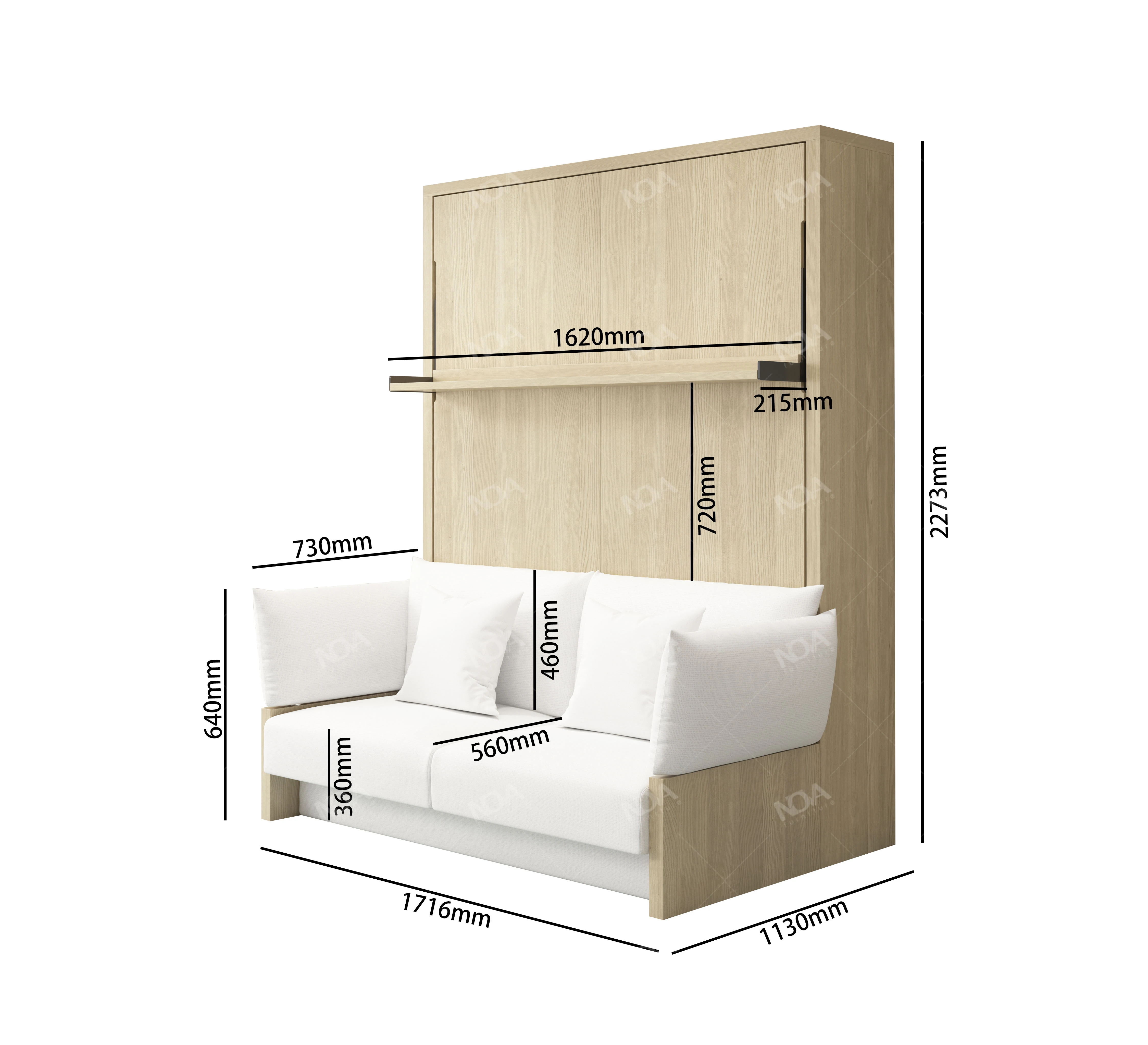 NOVA Portable Space Saving Murphy Wall Bed Folding Bedroom Furniture Natural Color Queen Wall Melamine Bed Frames With Sofa Set