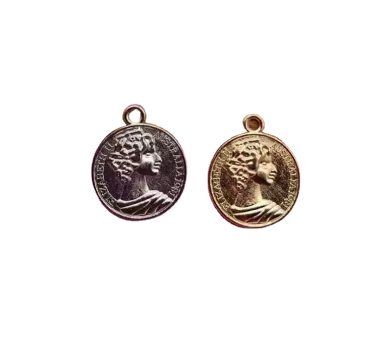DIY vintage zinc alloy silver gold plated greek coin pendant