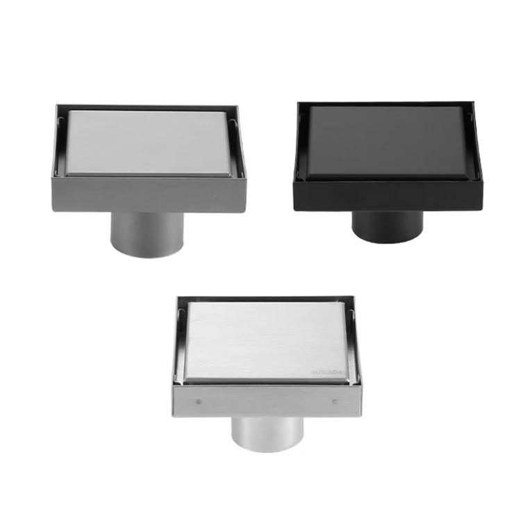 Black anti odor square concealed floor drain with tile insert Stainless Steel drain grate square drainer sink waste floor trap