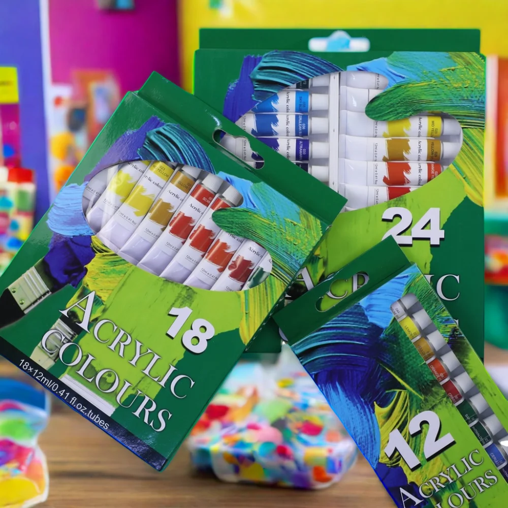 Chinjoo 12ml Tube 24 Basic Colors Acrylic Paint Set For Canvas Paper Painting Medium For Artists