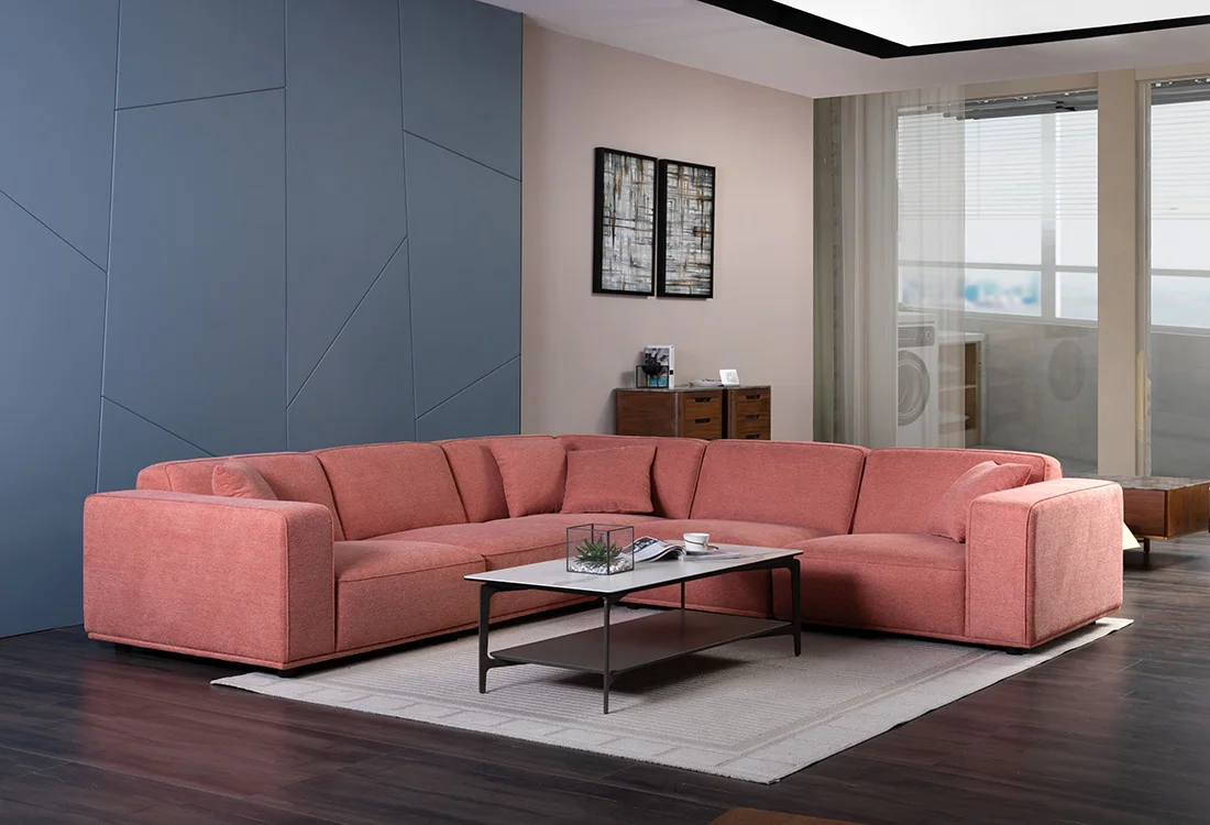 hot sale 5 seater design living room corner soft upholstery modern fabric sofa for home