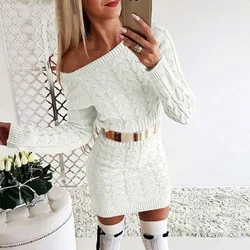 MOQ 1PC Twist Neon Knitwear Women Dresses Long Sleeve Solid Fashion Autumn Dress Basic Slim 2019 Winter Casual Femme Dresses