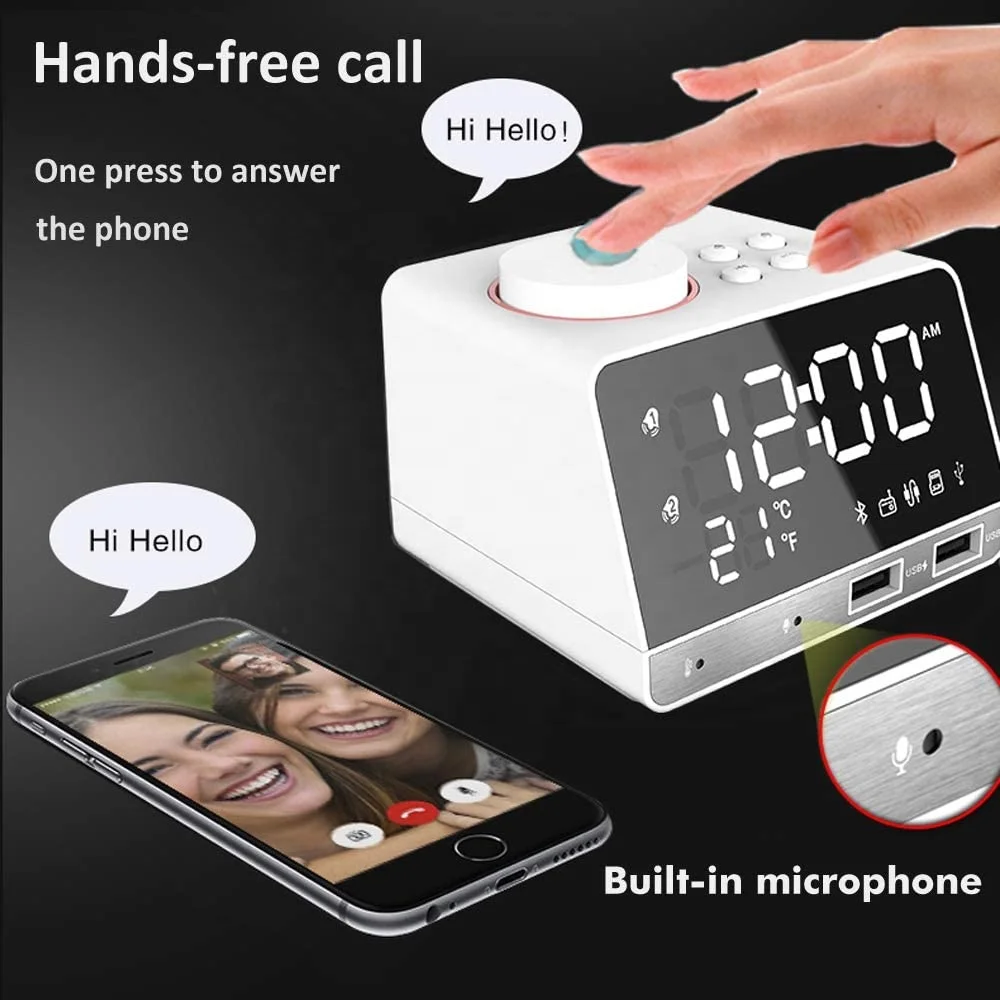 Dual Alarm Clock with Blue tooth Speaker White Noise Machine Sleep Sound Machine with FM Radio Dual USB Charging Ports Snooze