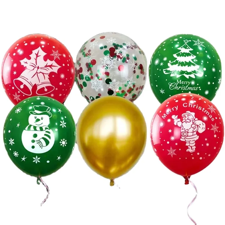 12 inch green red color round shape printing merry christmas balloons