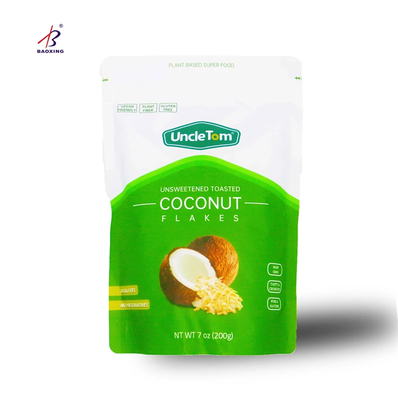 Custom Aluminum Foil Resealable Coconut Dried Fruit Mango Food Ziplock Stand Up Packaging Bag