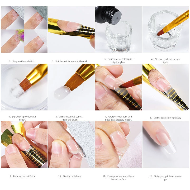 8 colors Acrylic Powder Nail kit Color packaging monomer acrylic nail liquid set with Acrylic Nail Brush for beginners at home