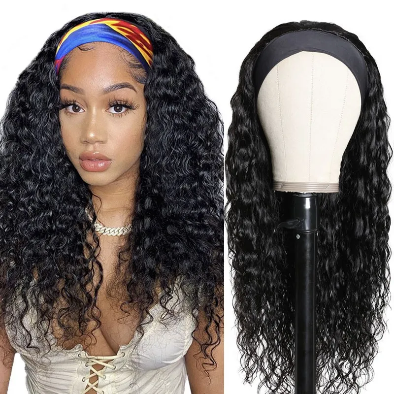 European and American headband chemical fiber hand wrapped small curly wig