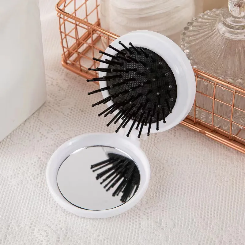OEM accept  Detangling Travel Hair Combs Mini folding pocket pop-up hair brush personalized pocket Air Cushion comb with mirror