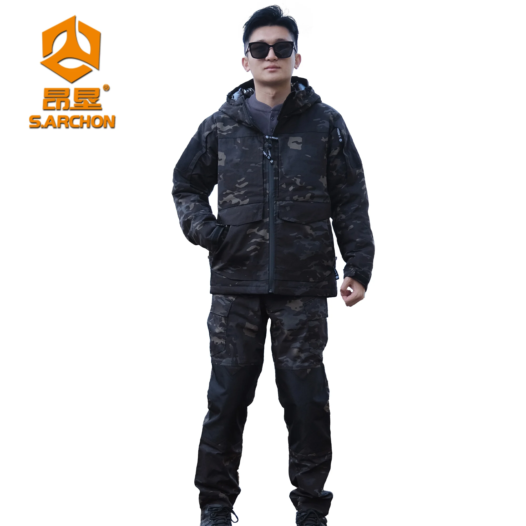 Wholesale Winter Combat Tactical Green / Black Camouflage Uniform Jacket+Pant Uniform With Red Flame Heat Reflection Suit