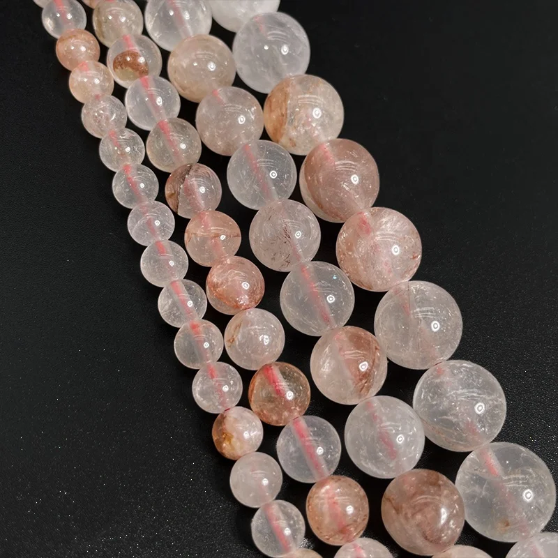 Natural Stone Beads Hematoid Quartz Red Tangerine Quartz Smooth Round Loose Beads for Jewelry Making