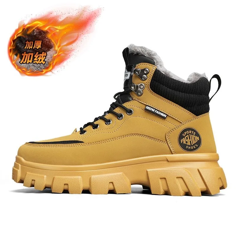 Зимние высокие ботинки Doc Martens мужские рабочие на толстой подошве теплые хлопковые ботильоны