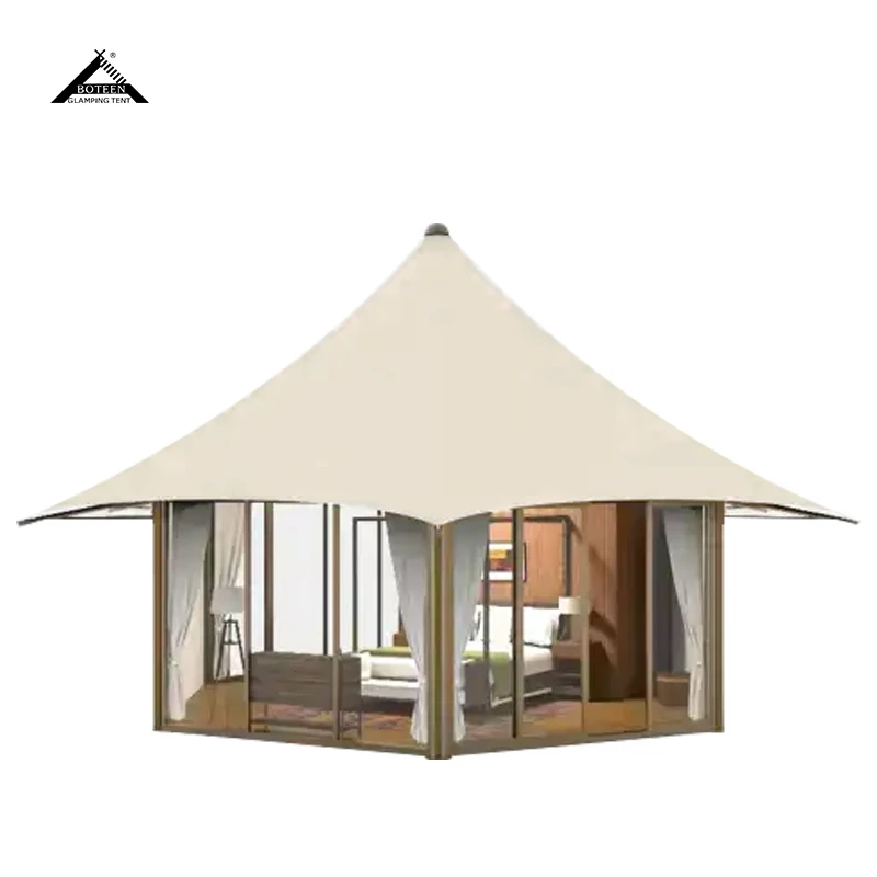 China High Quality Outdoor Tent House with Glass Door Hard Wall Luxury Large Safari Resort Hotel Glamping Tent for Accommodation