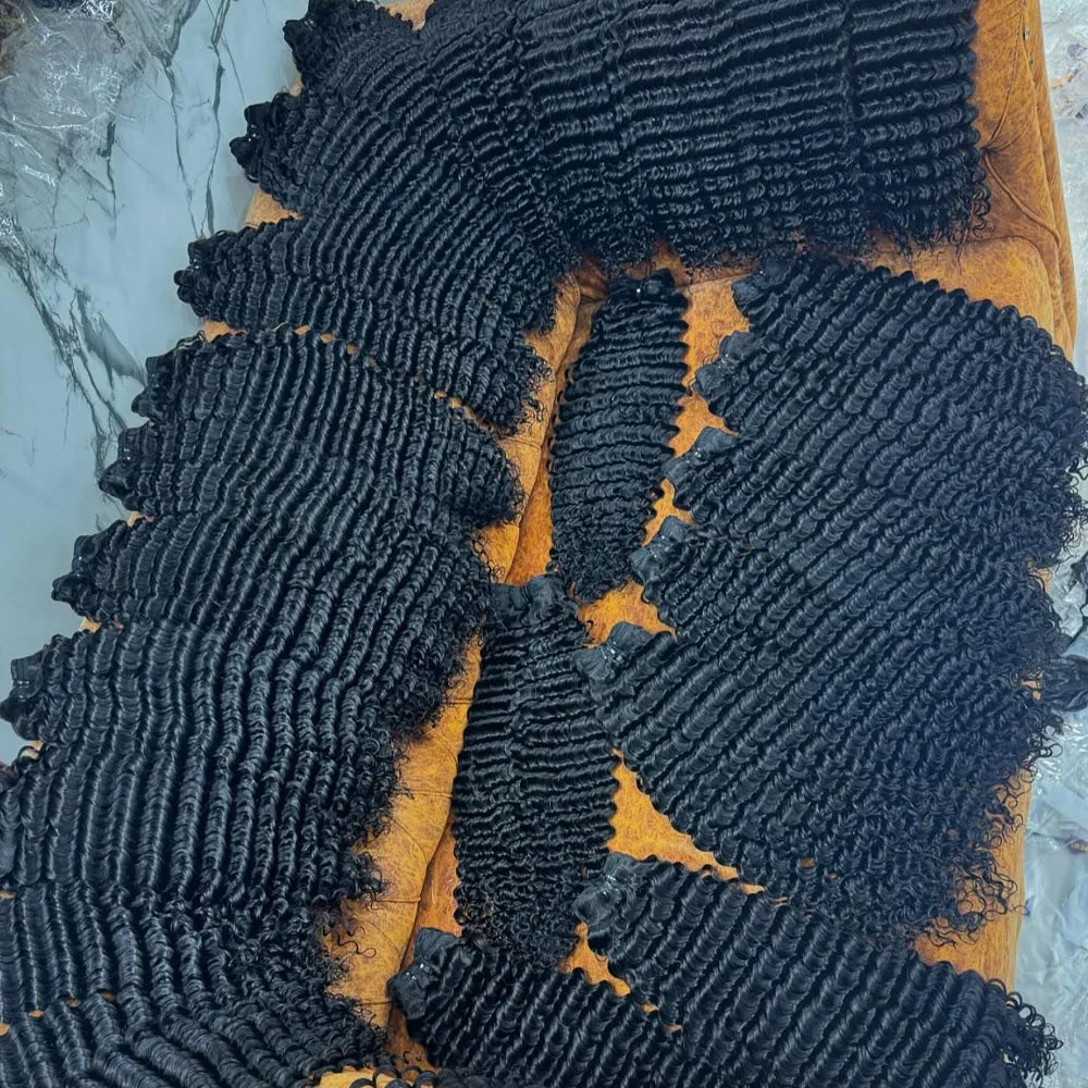 Curly Deep Wave Human Hair Bundles Double Weft Raw Hair 100% Brazilian Human Hair Bundle Weaving Extensions