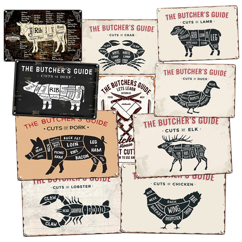 Cuts Duck Beef Lamb Crab Popular Decor Beer Vintage Poster Tin Sign Retro Metal Car Plate Bar Club Man Cave Home Wall Hot Sale