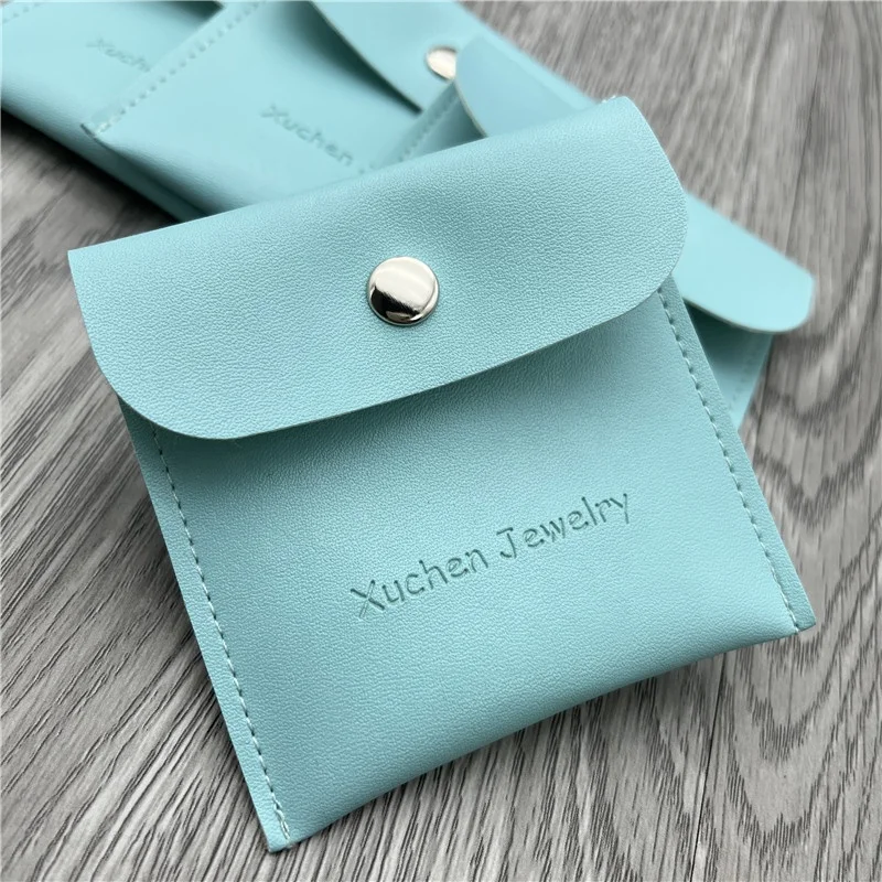 Luxury Mini Flap Envelope Embossing Logo Jewelry Ring Gift PU Pouch Bag leather pouch faux jewelry pouch with button