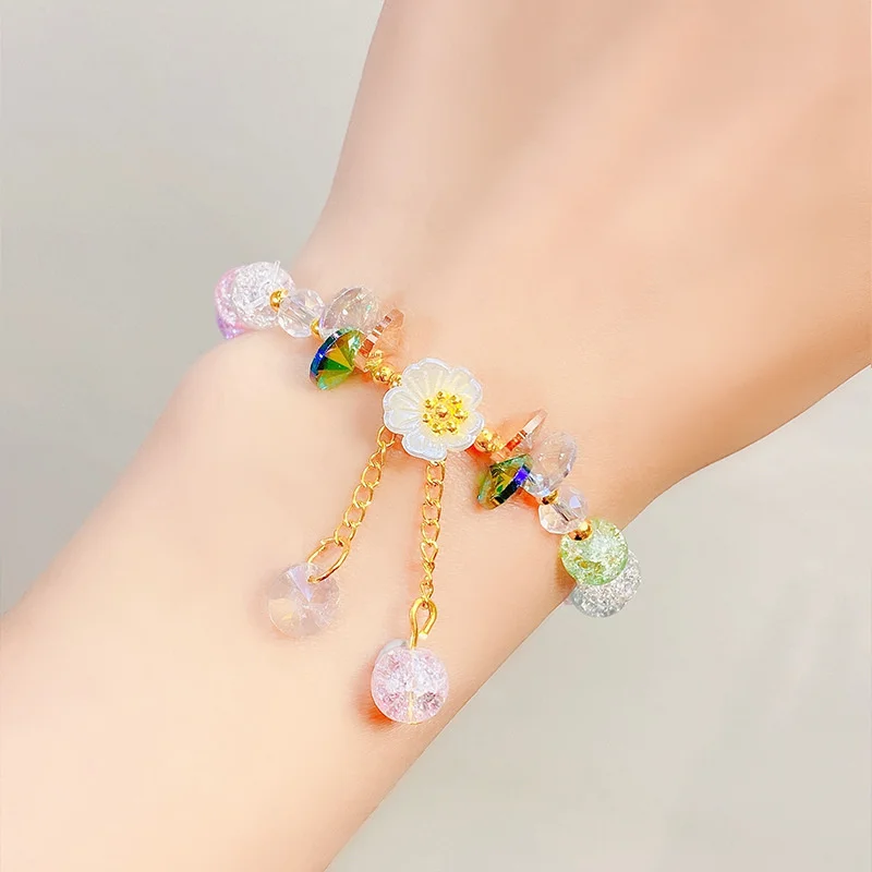 Rinhoo Shell Flower Daisy Bracelet Bohemian Colorful Crystal Beads Elastic Rope Bracelets for Women Fashion Jewelry Pulseira