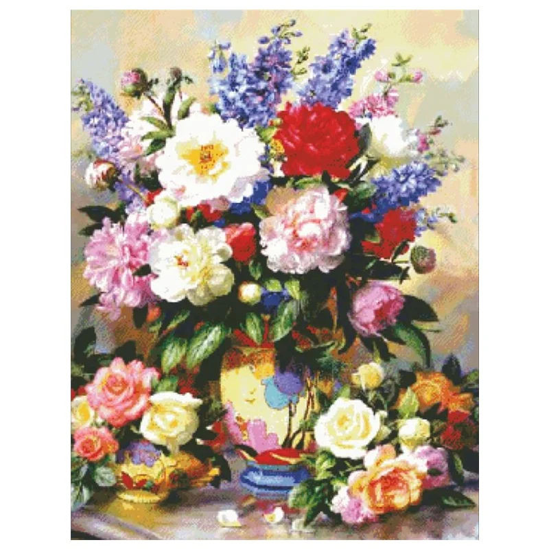 
DPH091 Colorful blooms cross stitch kit package aida 18ct 14ct 11ct white cloth unprint canvas embroidery DIY handmade needle 