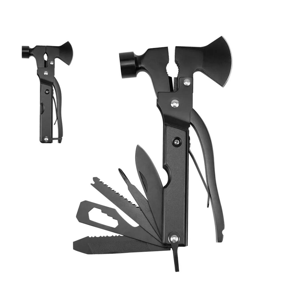 Multi Axe Tool 18 in 1 Camping multitool Survival emergency hammer with axe for  Hiking Outdoor Household Black