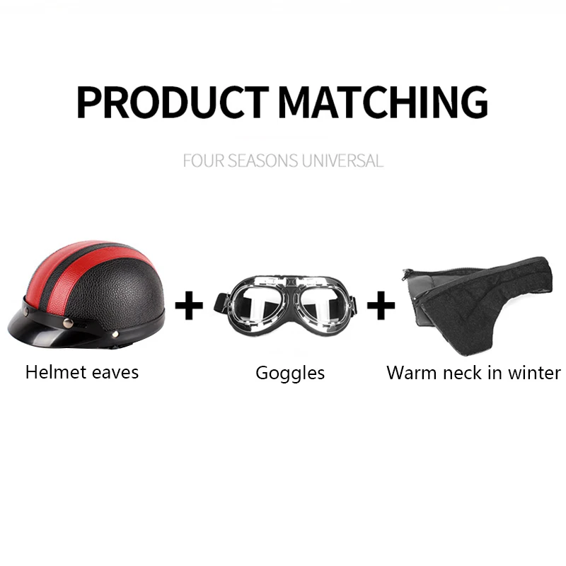 Motor Synthetic Leather Vintage Motorcycle Motorbike Scooter Helmets with Goggles