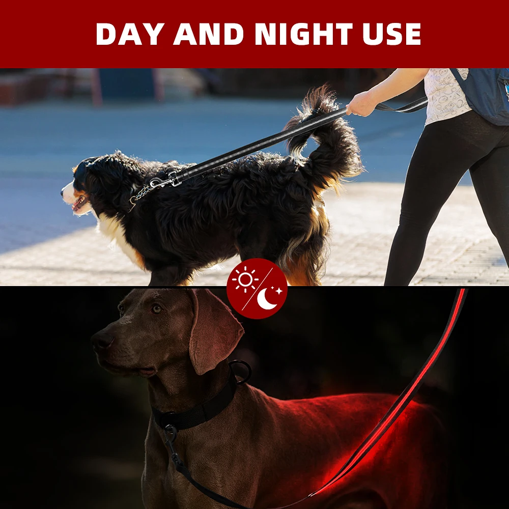 Professional Luminous Pet Product Manufacturer LED Light Up Dog Leash Safety Glow in The Dark Dog Lead Strap for Night Walking