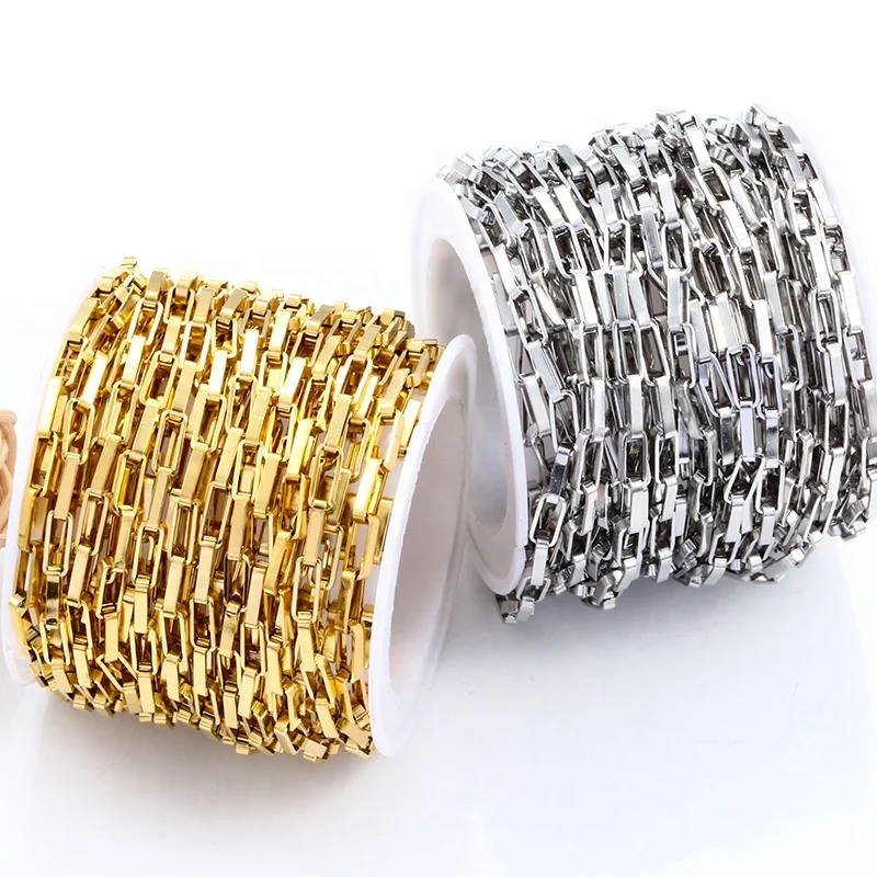 Wholesale fashion18K Gold Plated Box Chain Stainless Steel Rectangle Box Chain For Bracelet Necklace Jewelry Making