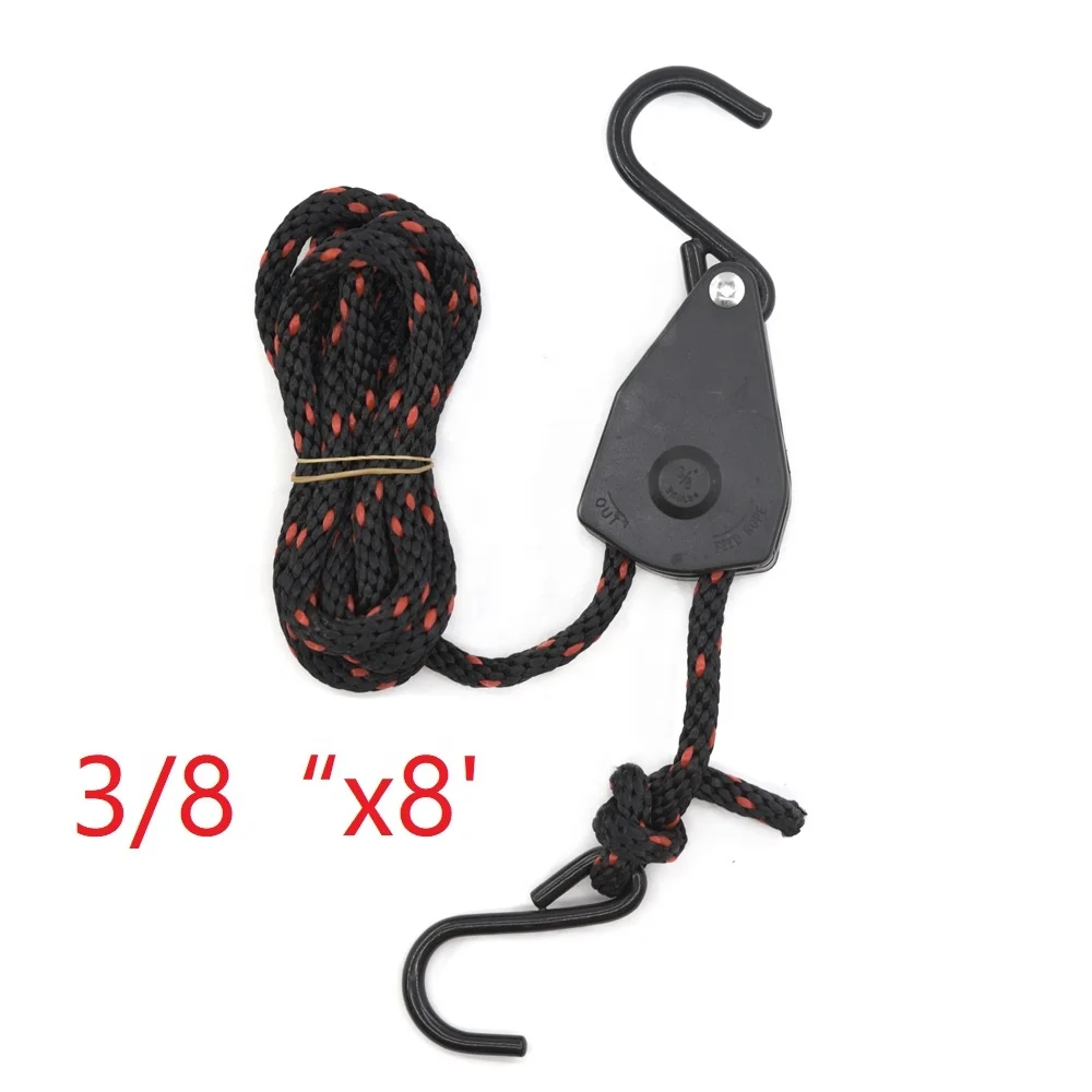 3/8 inch 8-feet rope ratchet tie down heavy duty with coated S hooks