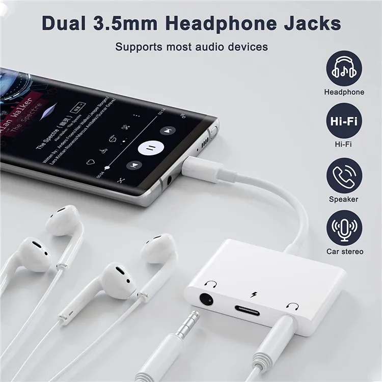 USB C to 3.5mm Audio Adapter, 3 in 1 Aux to USB C Headphone Splitter Dual 3.5mm Audio Jack and PD 60W Fast Charging