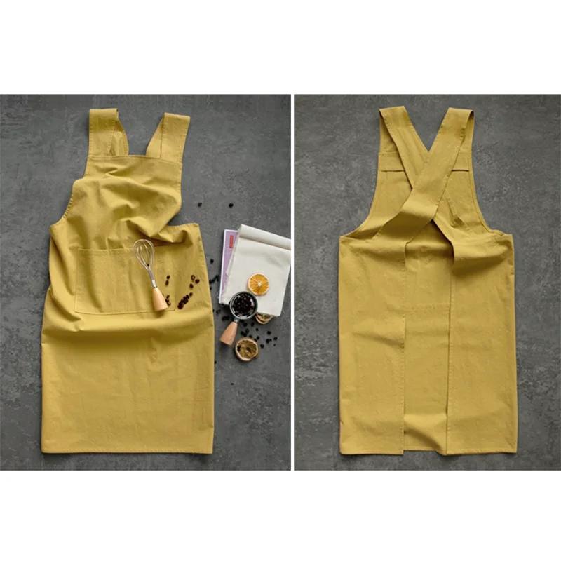 Simple Styling Kitchen Cafe Cooking Waiter Server Apron Cotton linen Cross Back Apron For Baking