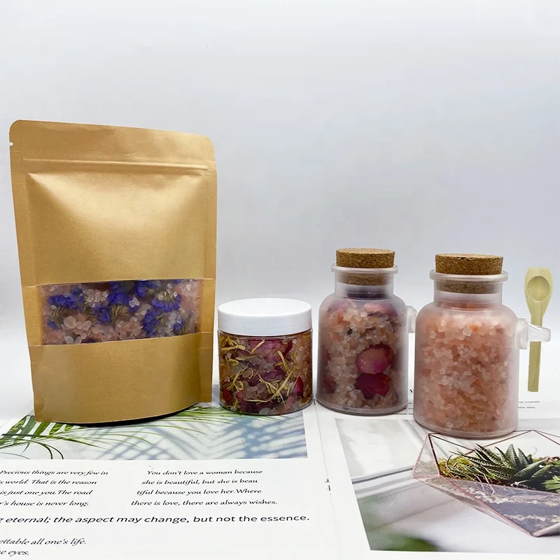 Bath Salts With Flowers Private Label Floral Scented Luxury Bath Salts Relaxation Rose Soak Scrub Pink Himalayan Bath Salt