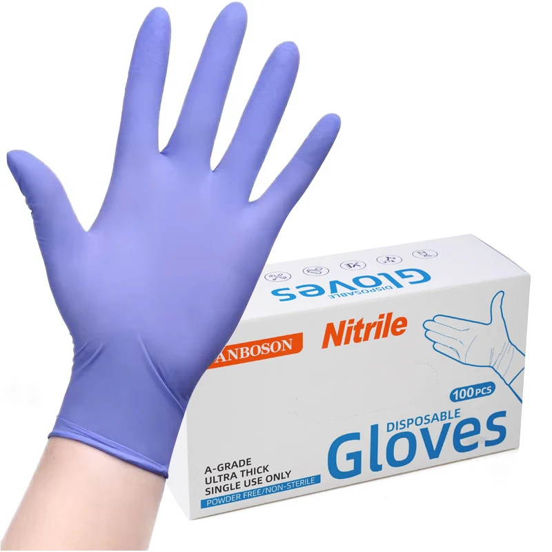 ANBOSON Latex and Powder-Free Food-Safe Lightly-Textured Industrial-Grade Disposable Purple Nitrile Gloves