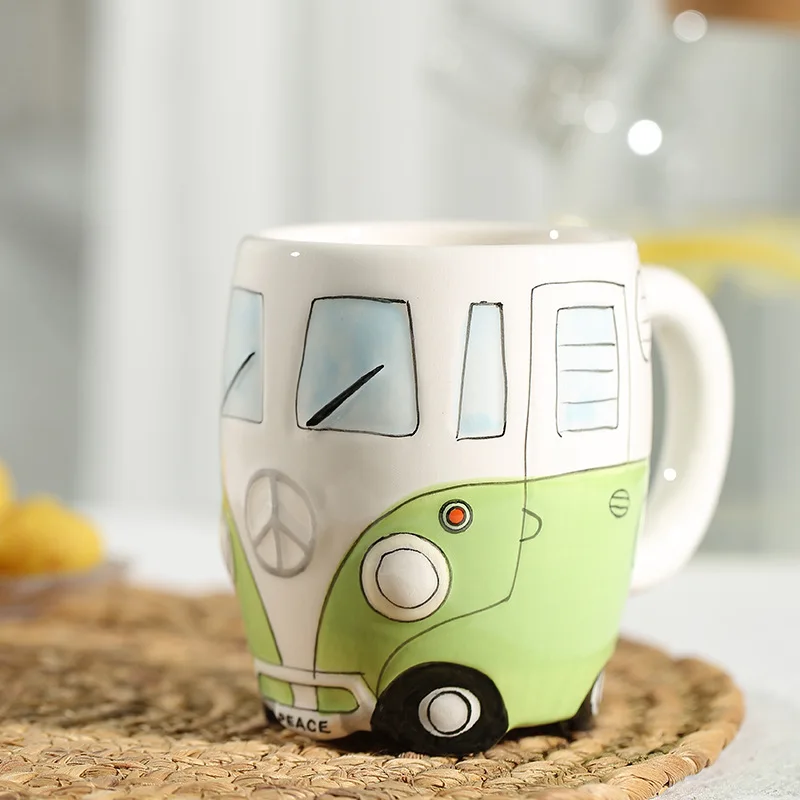 Camper Van - ceramic coffee cup Retro Bus Mug Creative custom cute cartoon milk cup