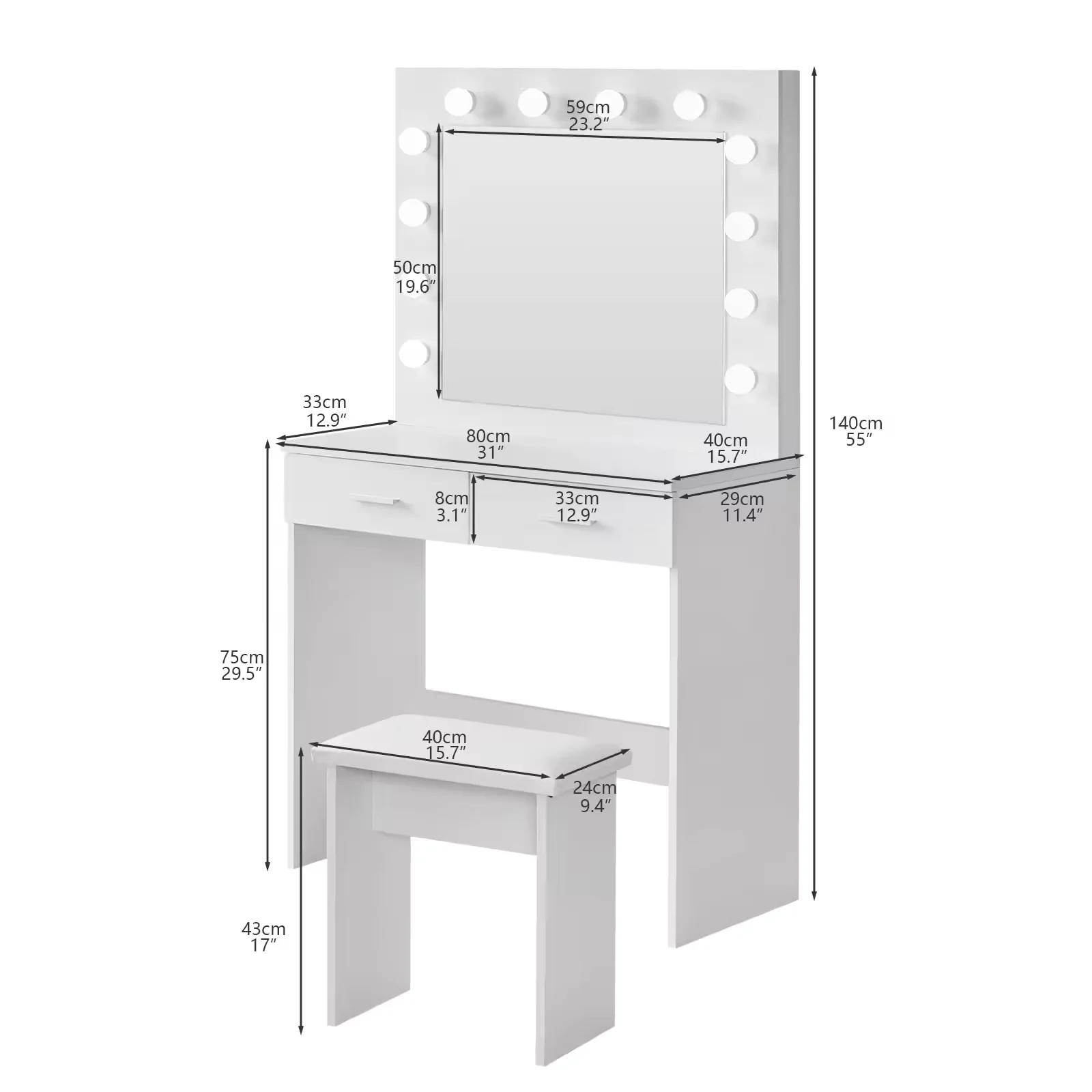 Hot Sale Multi-functiona Wood Makeup Vanity Table Set Nordic Dressing Table Bedroom Furniture Simple Bedside Dresser For Bedroom